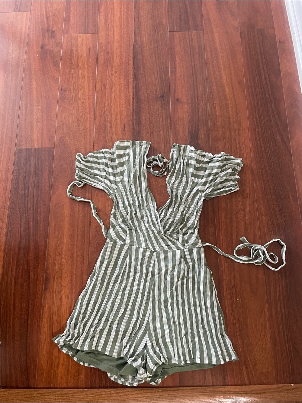 Striped Green and White Wrap Romper